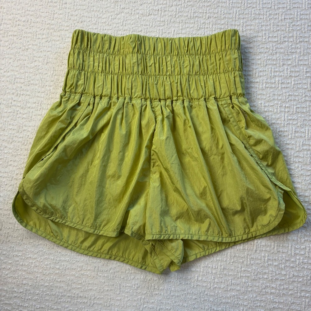 Free People Movement Medium The Way Home Shorts Lime Green High Rise Smocked